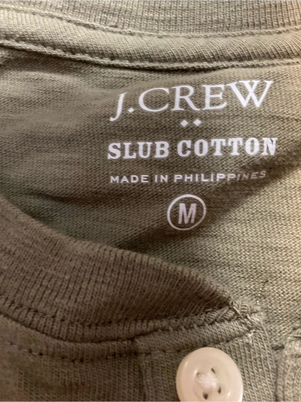 J.CREW Slub Cotton Olive/Army Green Henley Button Short Sleeve T-Shirt Men Sz M