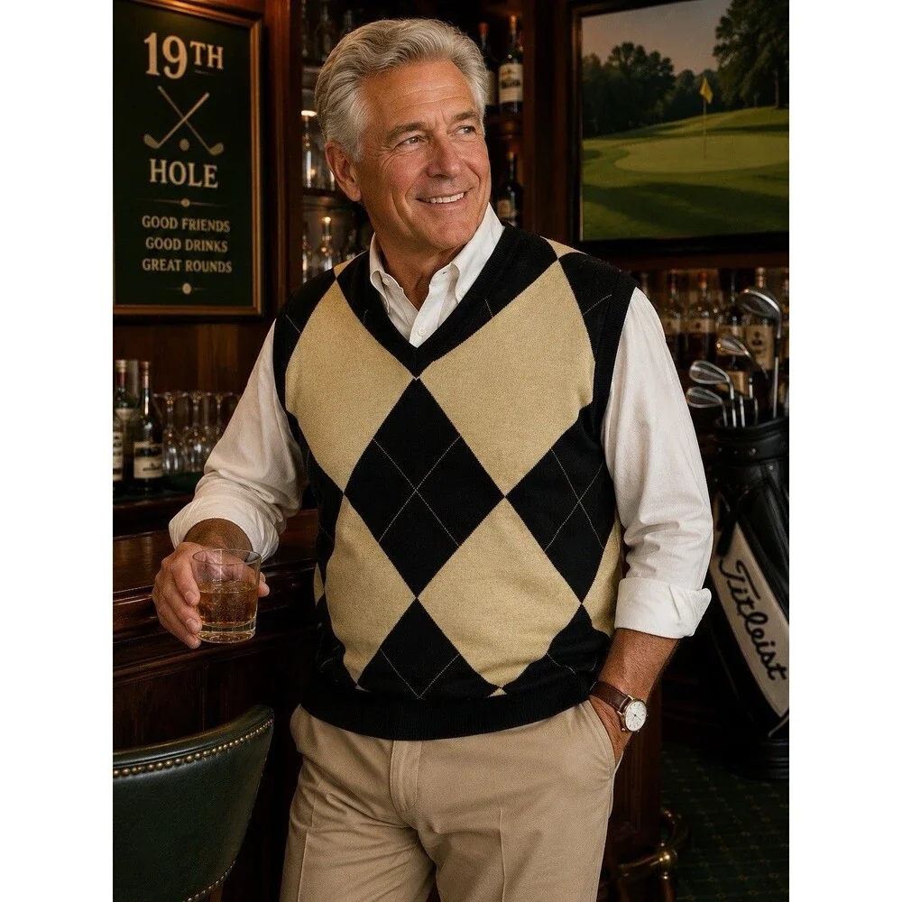 Trust 2XL Black Argyle Sweater Vest V Neck Preppy Golf Grandpa Core Knit Top