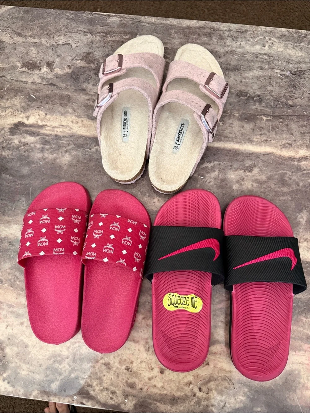 Nike Pink and Black Slide Sandals for Kids