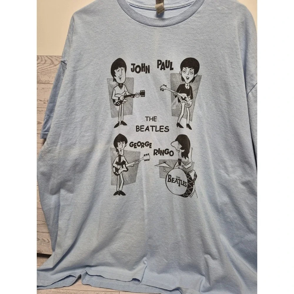THE BEATLES T SHIRT size 2 Xl Light Blue FAB 4 John,Paul,Ringo And George