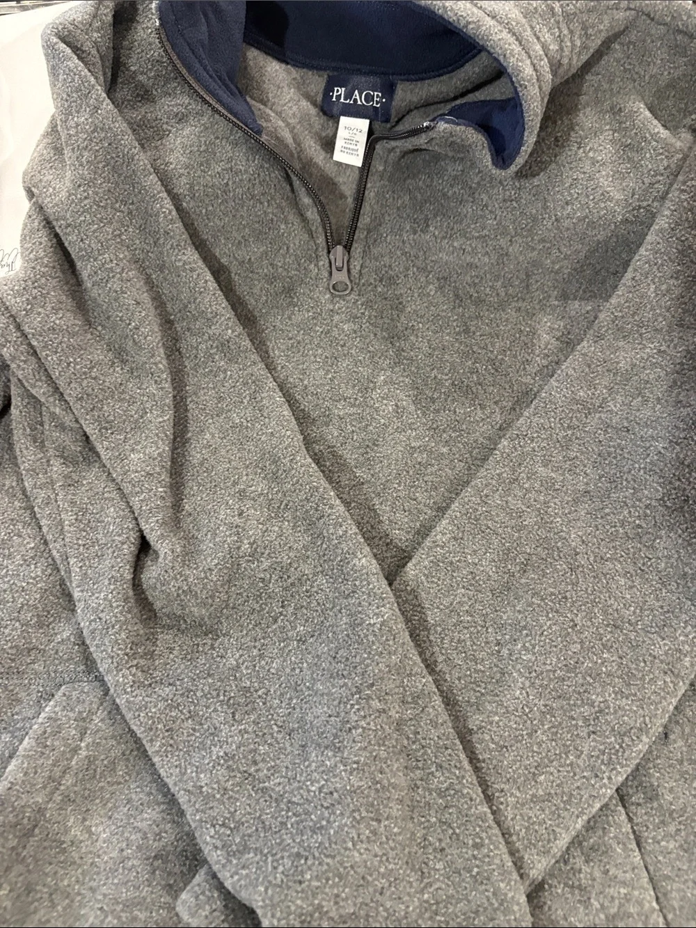 The Children's Place Gray Fleece Quarter-Zip Pullover with Navy Trim