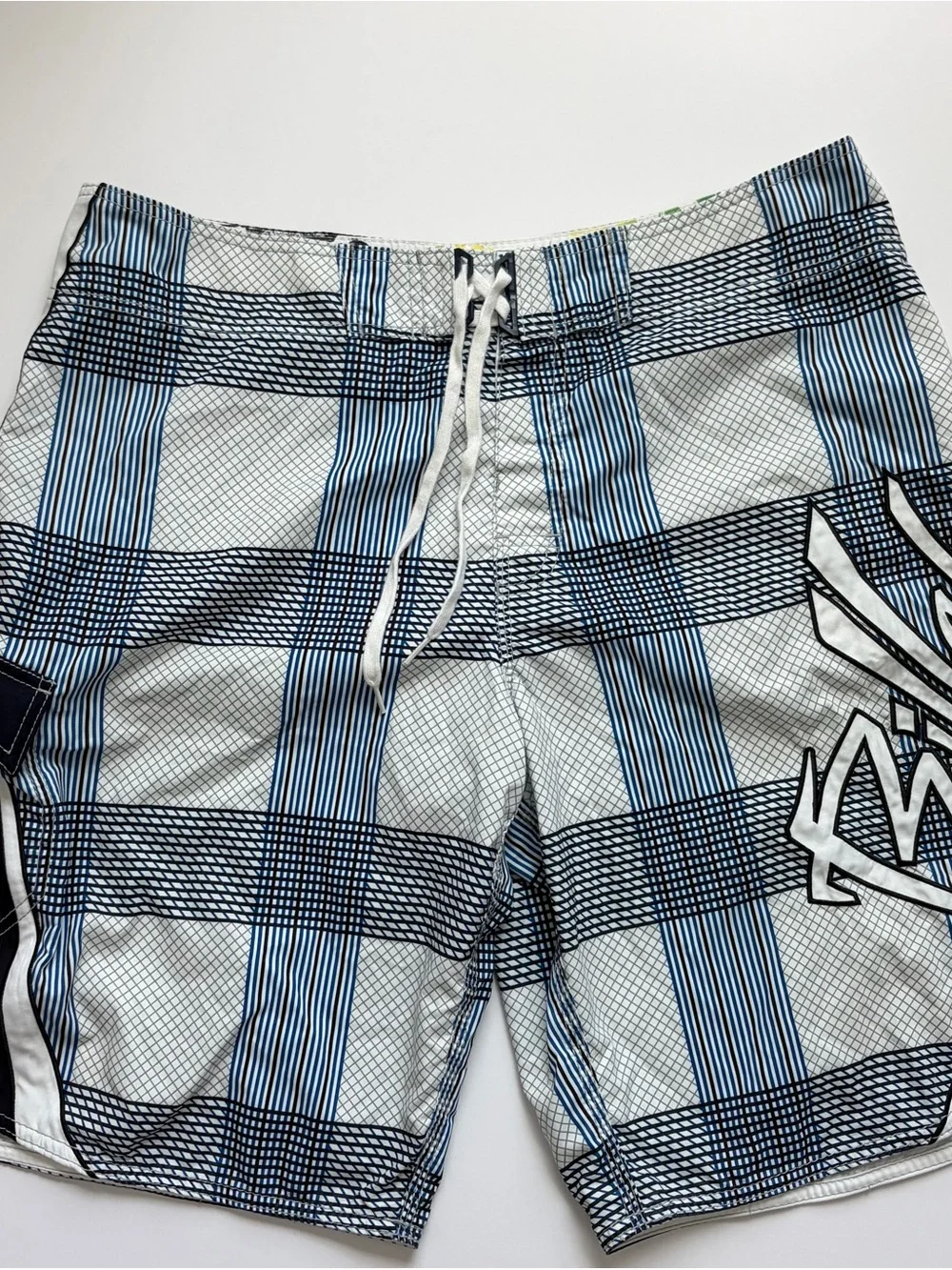 VTG Billabong Mark Occhilupo Men's Blue & White Plaid Swim Trunks