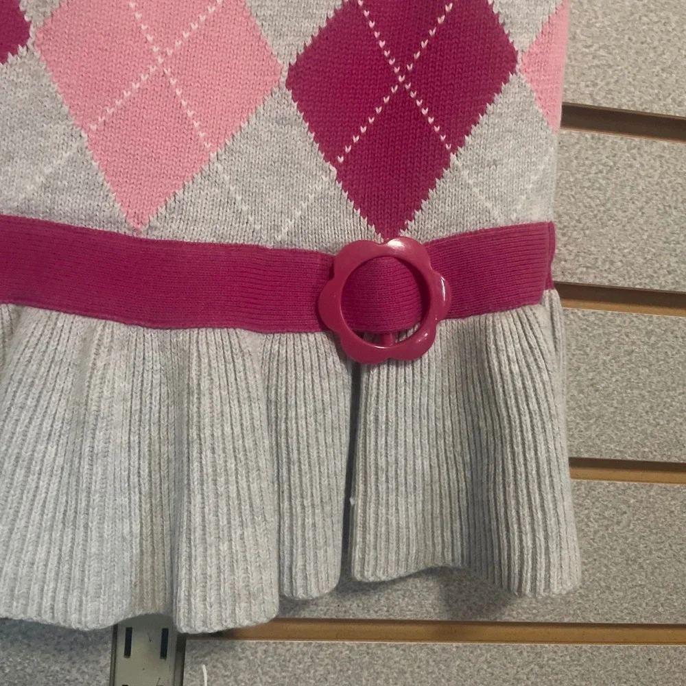 Gymboree Girls Grey Pink Argyle Sweater Dress Short‎ Sleeve Size 5