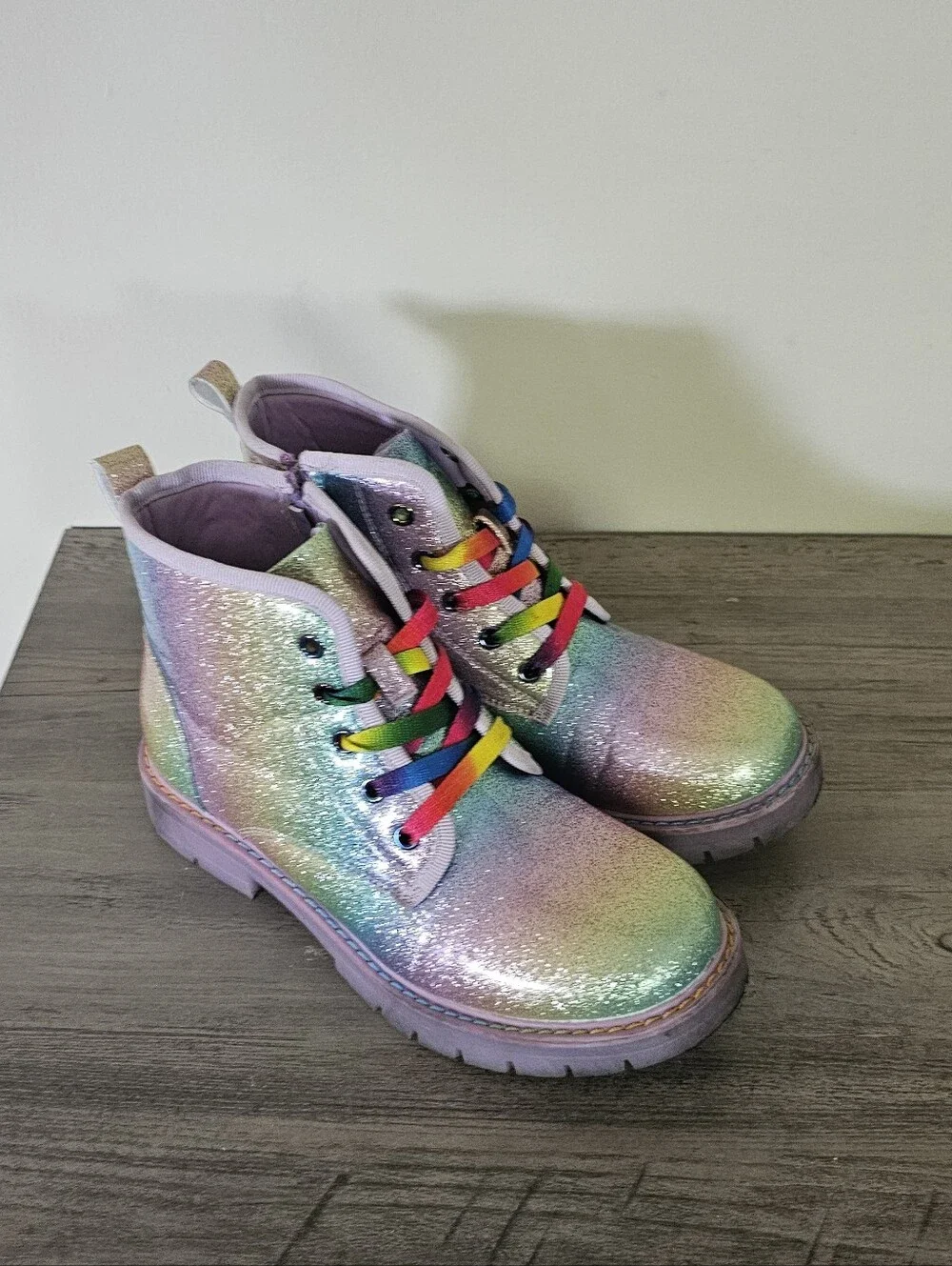 DREAM PAIRS Girls Glitter Combat Ankle Boots 3 Pastel Colorful Purple Rainbow