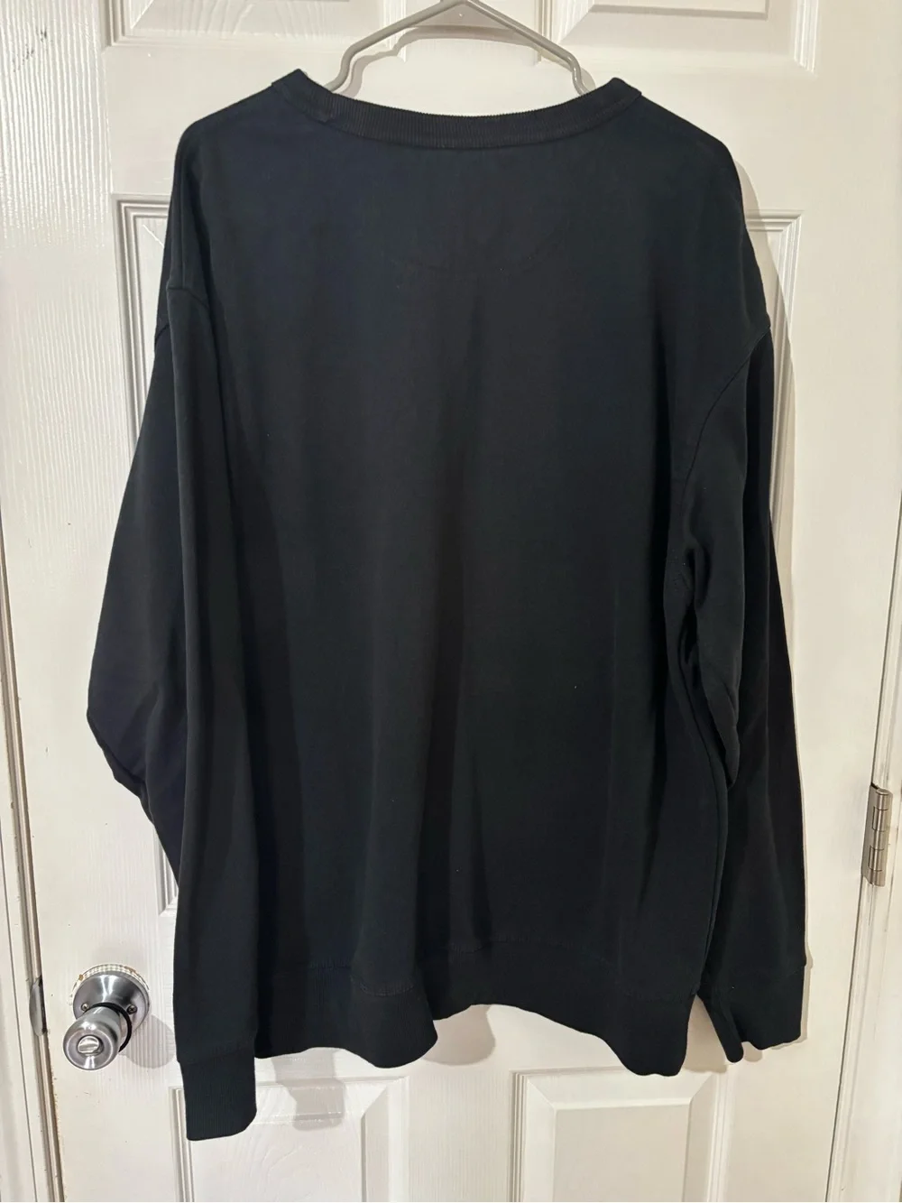 Champion Black Crew Sweatshirt with White Script and Red Logo