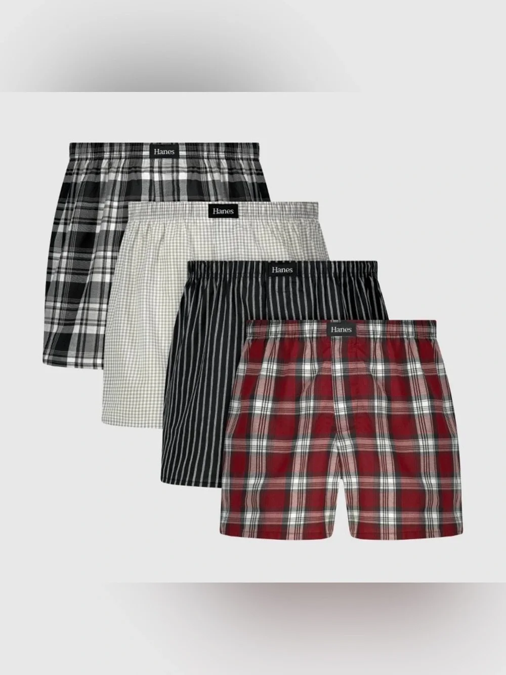 Hanes Premium Men's Stretch Woven Boxer 4pk Boxer Shorts Red/Black/Gray Size M