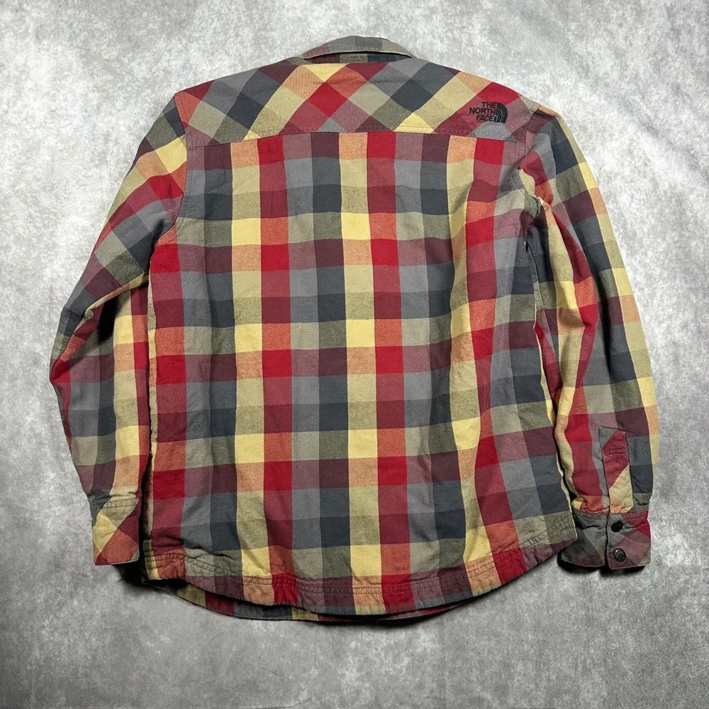 The North Face Mens Large Insulated Quilted Flannel Jacket Red Yellow Plaid Coat