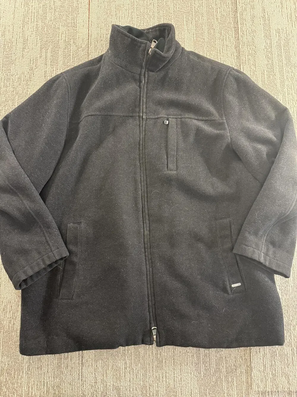 Calvin Klein Car Coat Mens XL Black Quilted Lined Full Zip Stand Collar Pockets