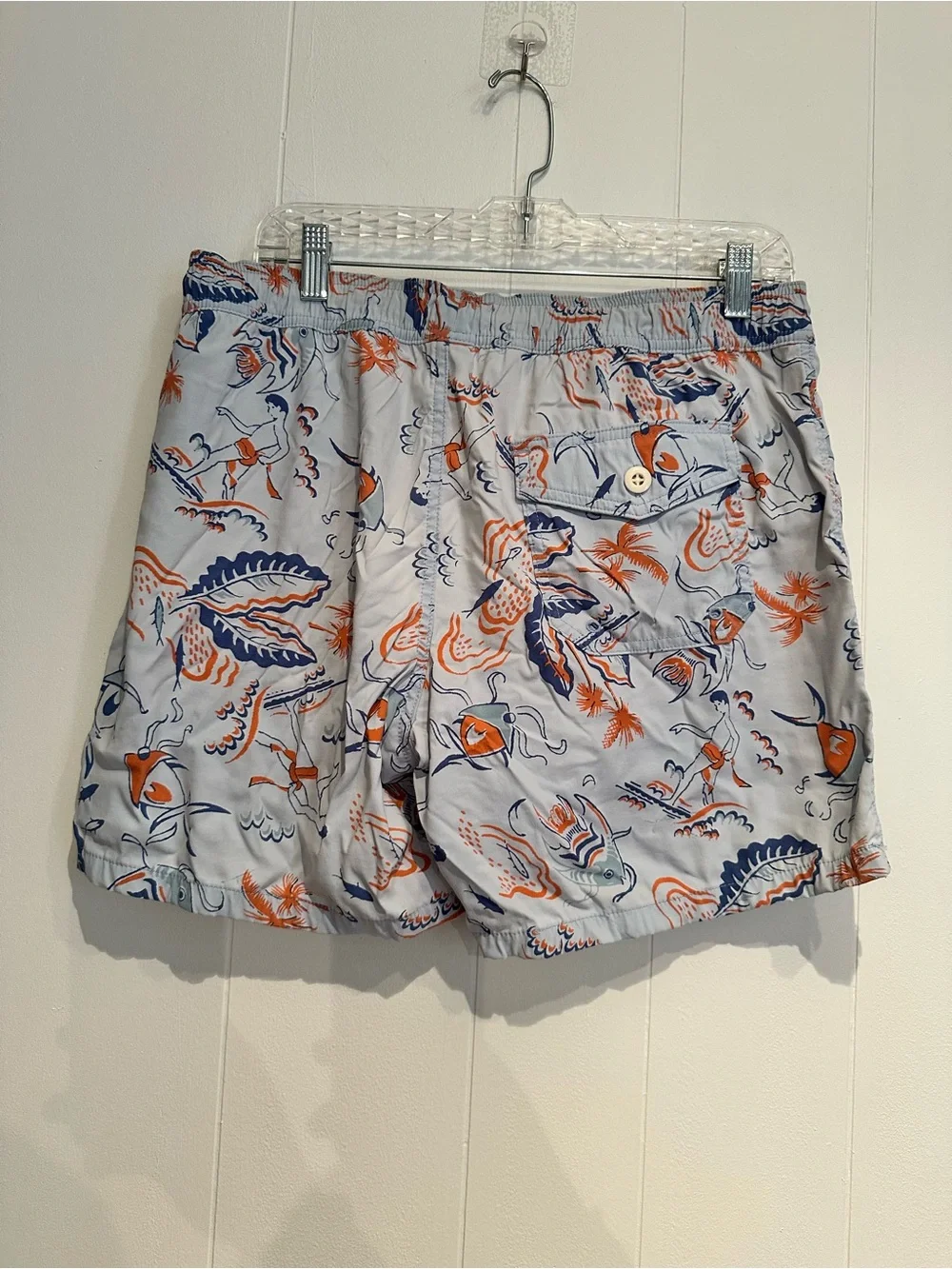 J.Crew Men’s Medium Tropical Fishing Print Swim Trunks Blue Orange