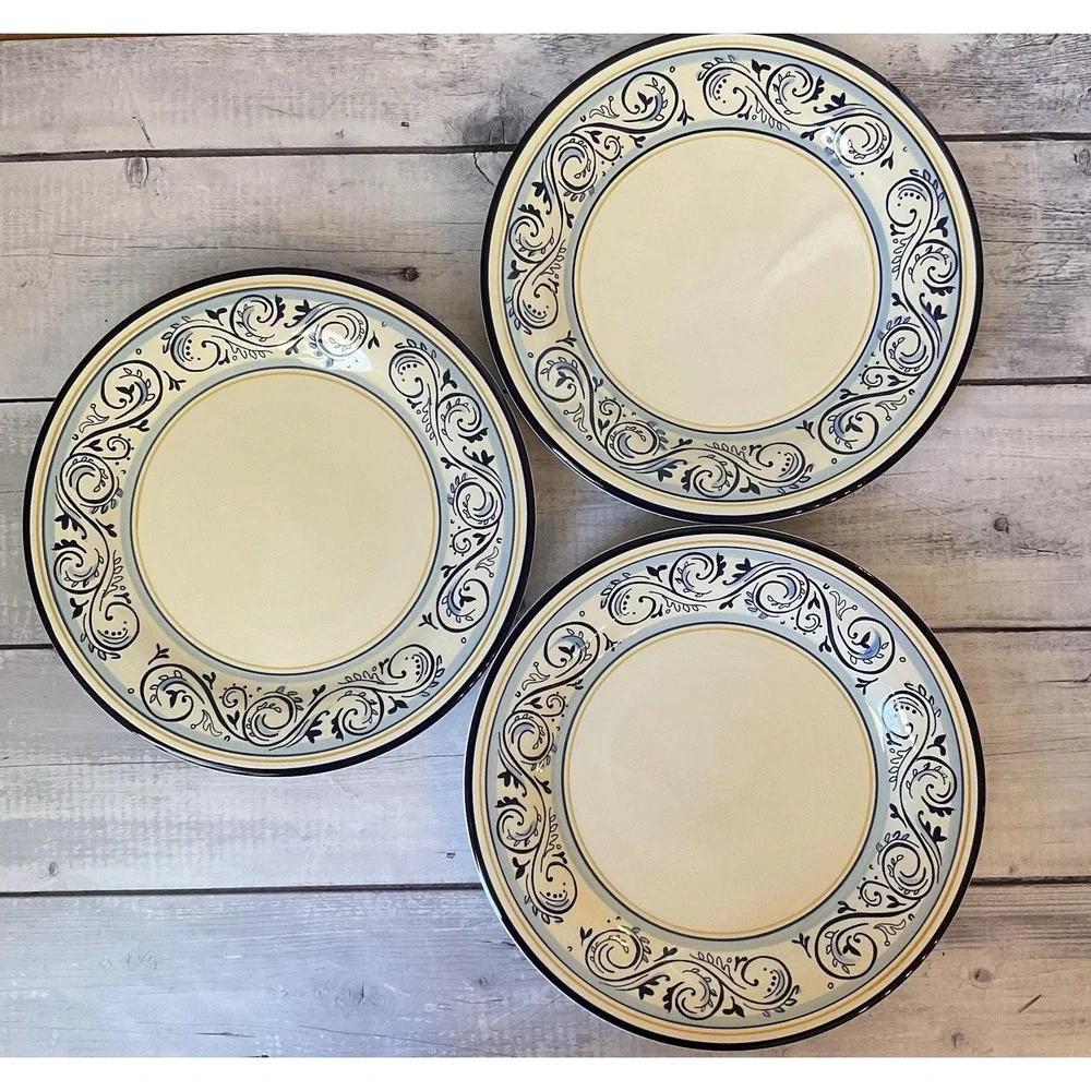 Better Homes And Gardens Renes Dinner Plates Blue Scrolls Set Of 3 Lot #1