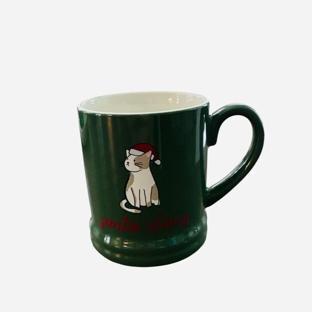 Target Threshold Santa Claws Cat Holiday Coffee Tea Mug Cup Green Stoneware New
