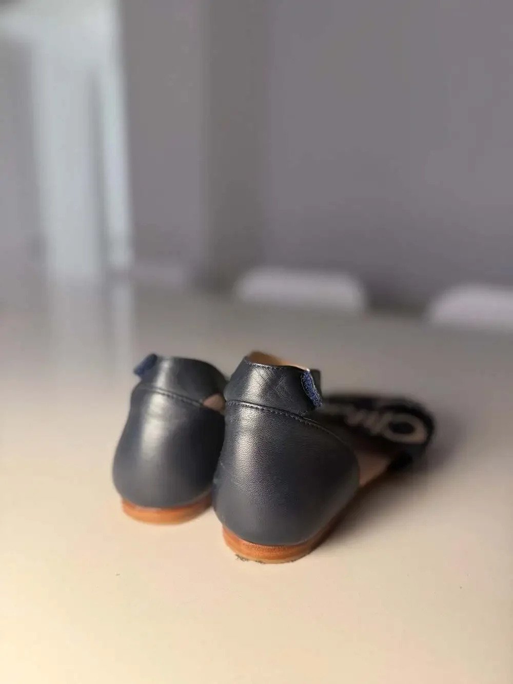 Chloé Kids Woody Navy Blue Canvas Flat Sandals with Ankle Strap Size 34