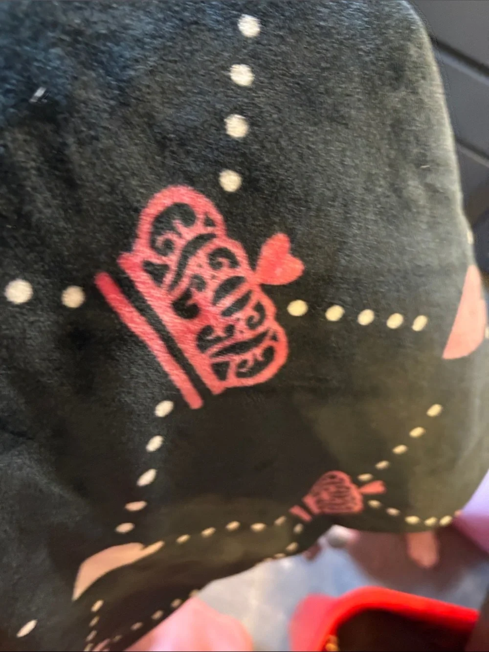 Juicy Couture Black Plush Throw with Pink Crowns and White Stars