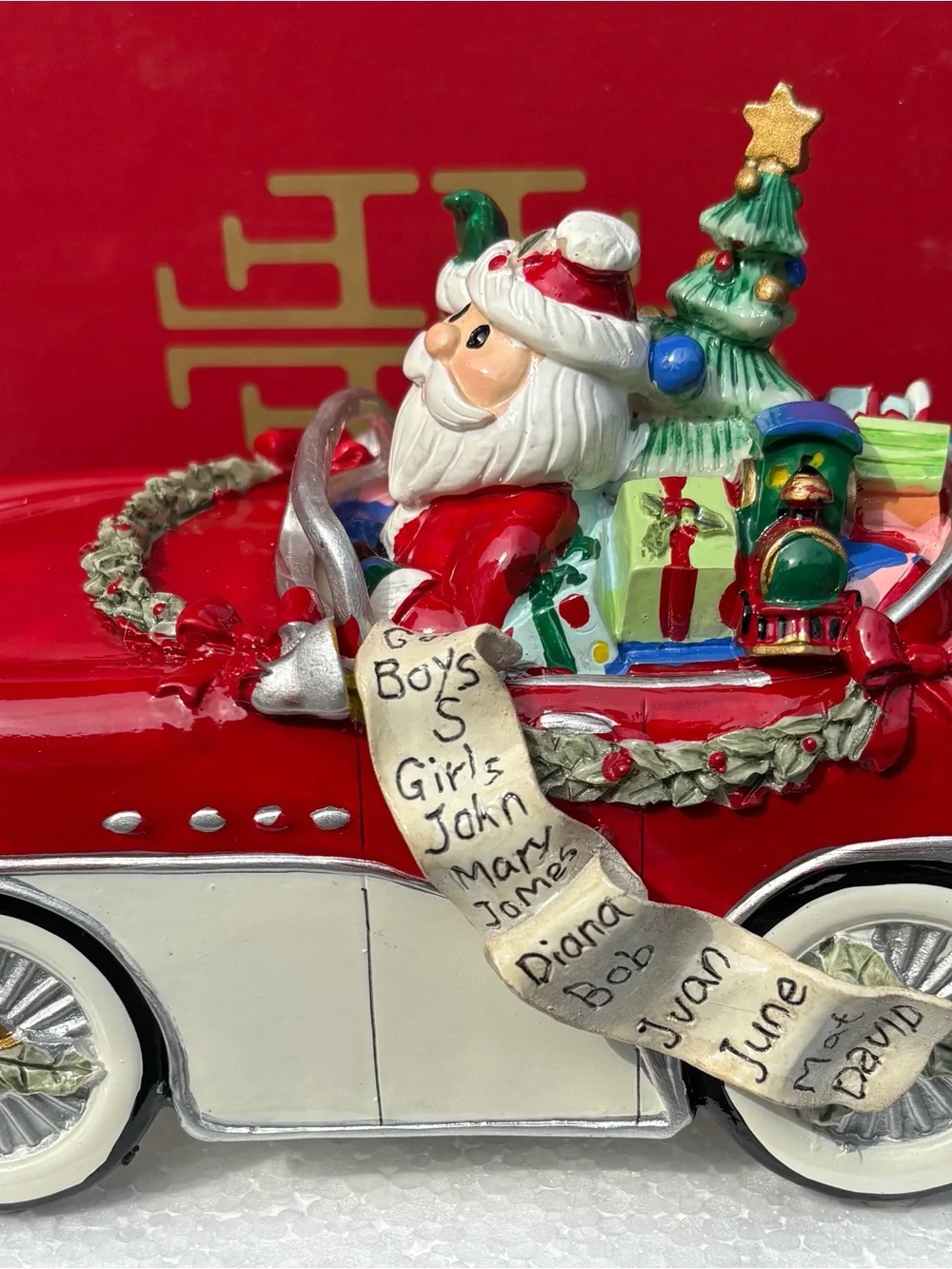 Sanita Red and White Santa Driving Holiday Car Figurine