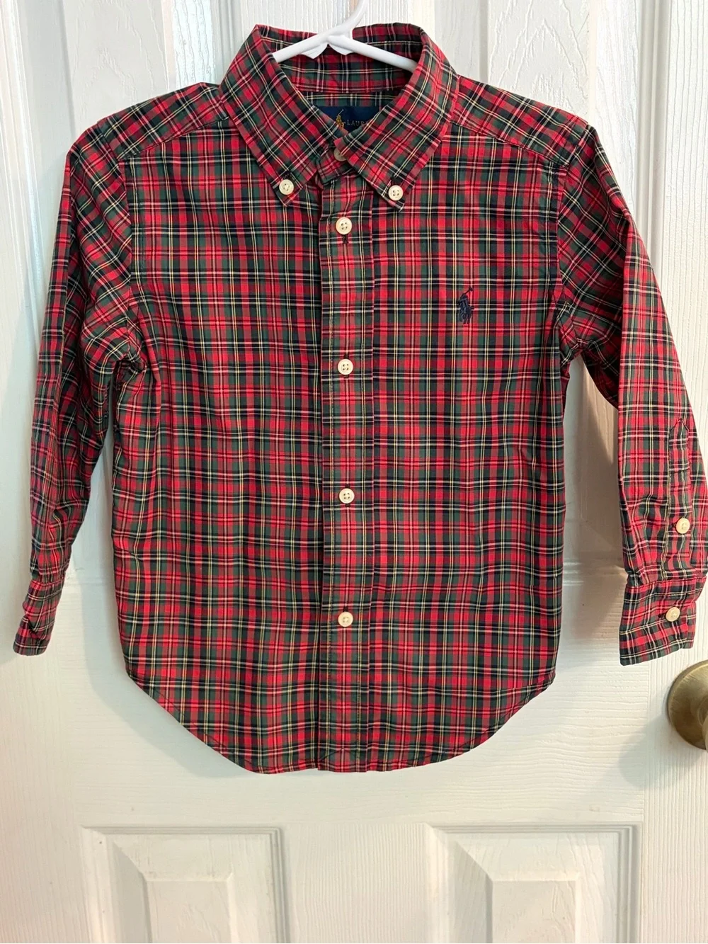 Ralph Lauren Boy’s Classic Red & Green Long-Sleeve Button Down Shirt Size 2/2T