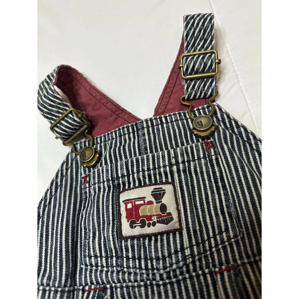 Y2K Gymboree Pinstriped train conductor Railroad Denim Overalls 3-6 Mo. Baby
