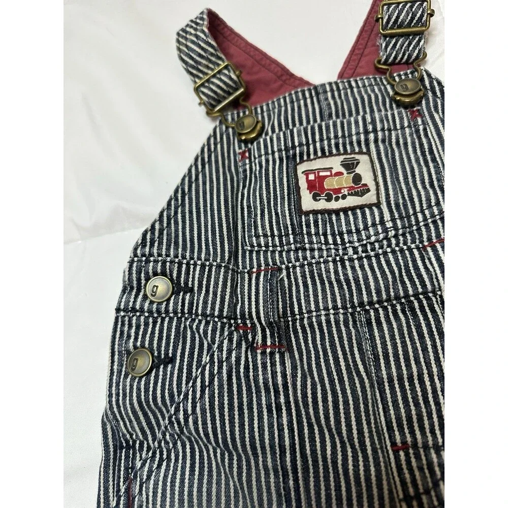Y2K Gymboree Pinstriped train conductor Railroad Denim Overalls 3-6 Mo. Baby
