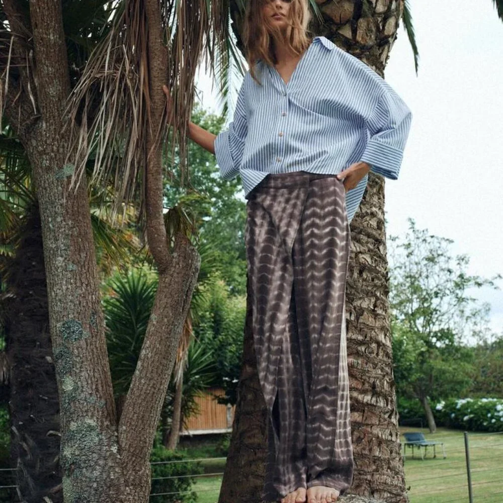 Zara Tie-Dye Wrap Trousers Linen Blend