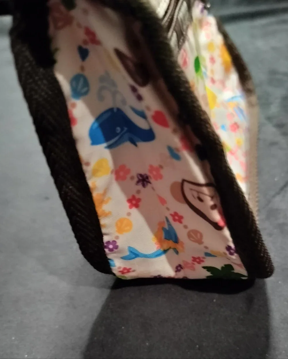 NEW Lesportsac Multicolor Animal Print Small 2 Zip Pouch with Brown Trim
