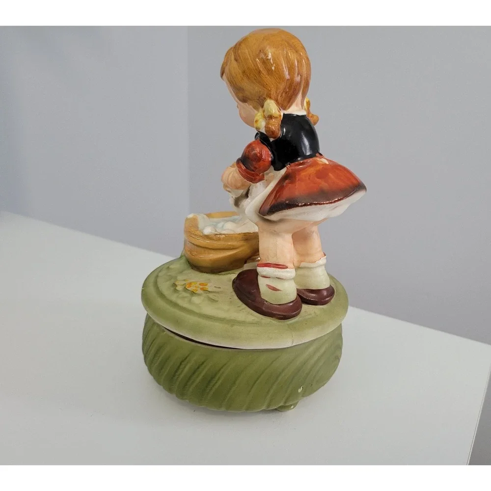 Girl Giving Cat a Bath Music‎ Box - Small Figurine Knick Knack