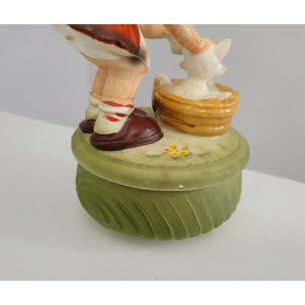 Girl Giving Cat a Bath Music‎ Box - Small Figurine Knick Knack