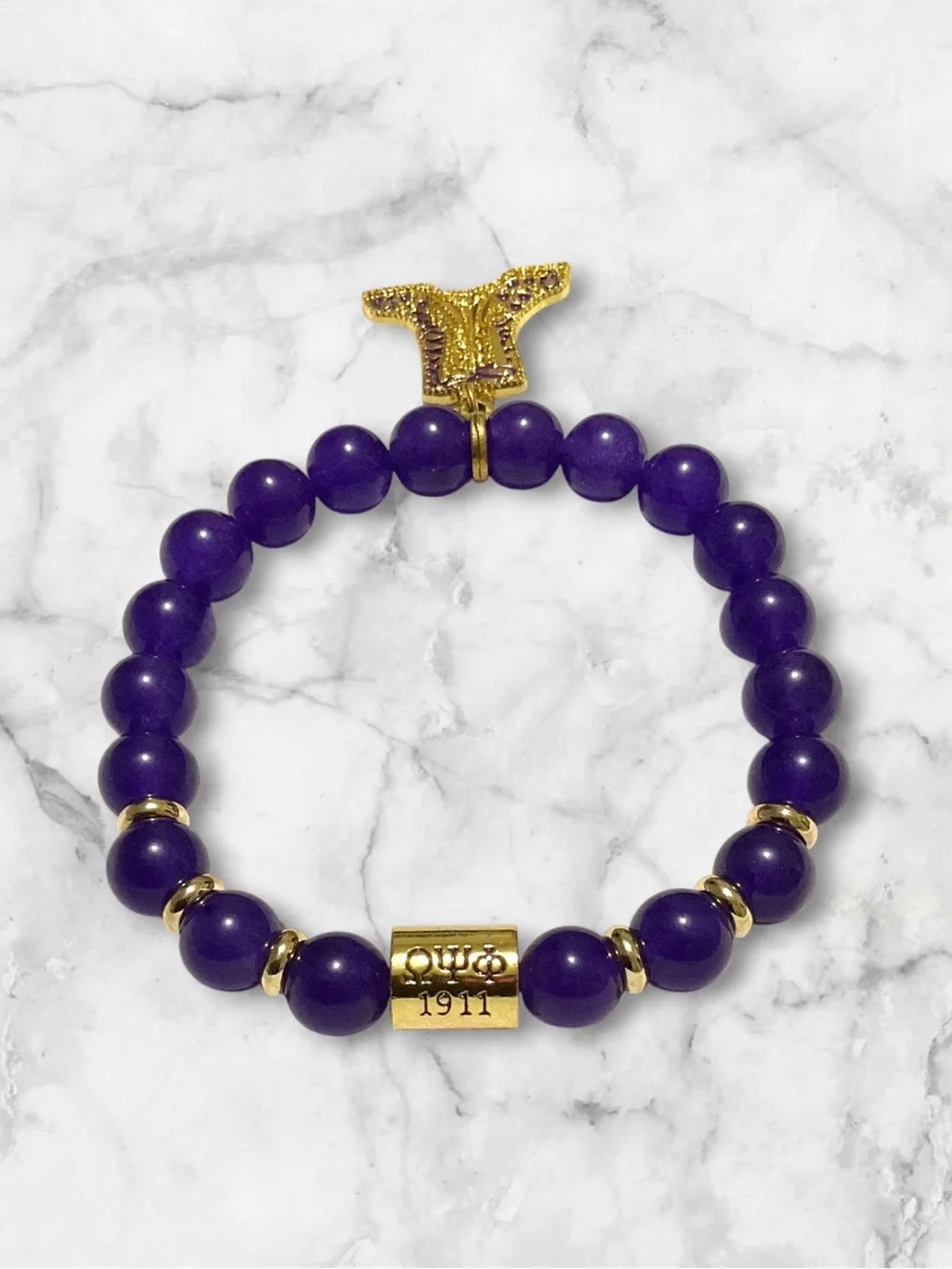 OMEGA PSI PHI Purple Beaded Stretch Bracelet
