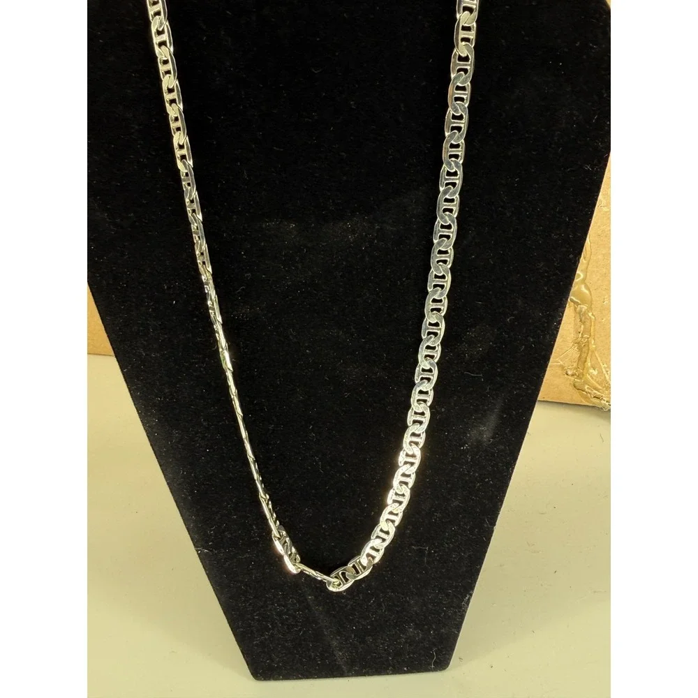Mens Silver-Tone Chain Necklace‎ & Bracelet Set Figaro Style