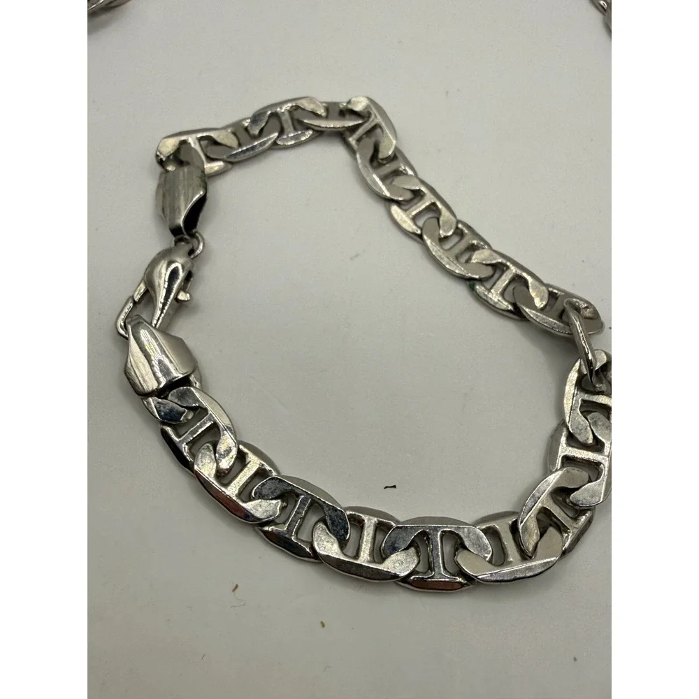 Mens Silver-Tone Chain Necklace‎ & Bracelet Set Figaro Style