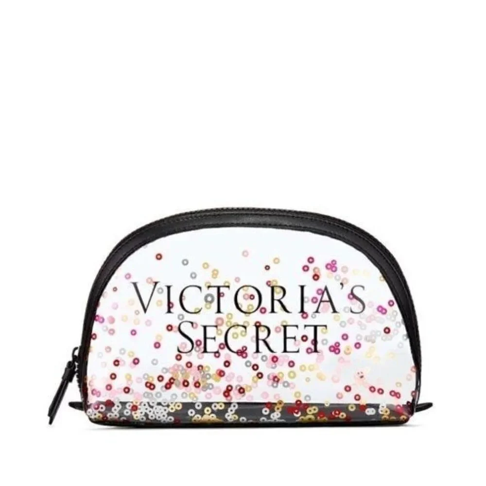 Victoria’s Secret Clear Confetti Zippered Cosmetics Travel Bag New