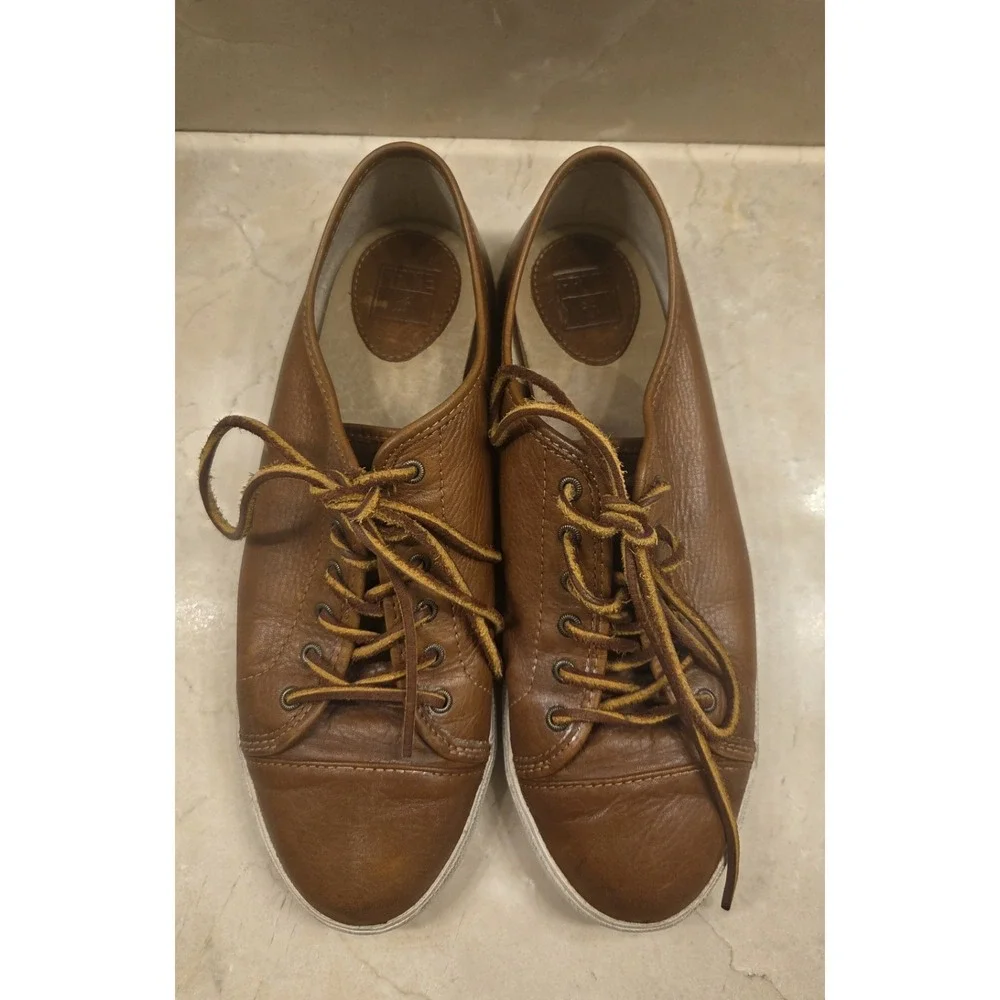 Vintage Frye Boot Co Sneakers Shoes In Cognac Soft Leather Lace Up Size M9/W10.5