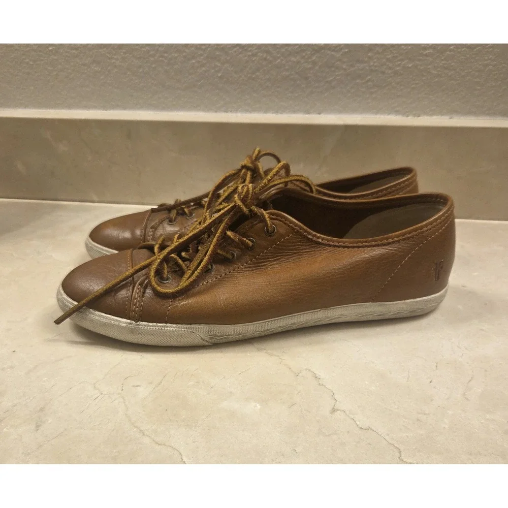 Vintage Frye Boot Co Sneakers Shoes In Cognac Soft Leather Lace Up Size M9/W10.5