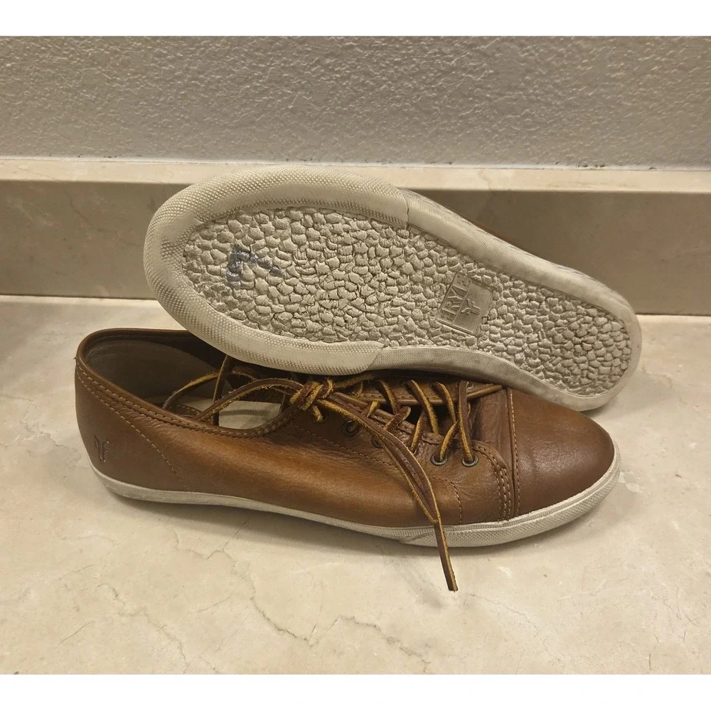 Vintage Frye Boot Co Sneakers Shoes In Cognac Soft Leather Lace Up Size M9/W10.5