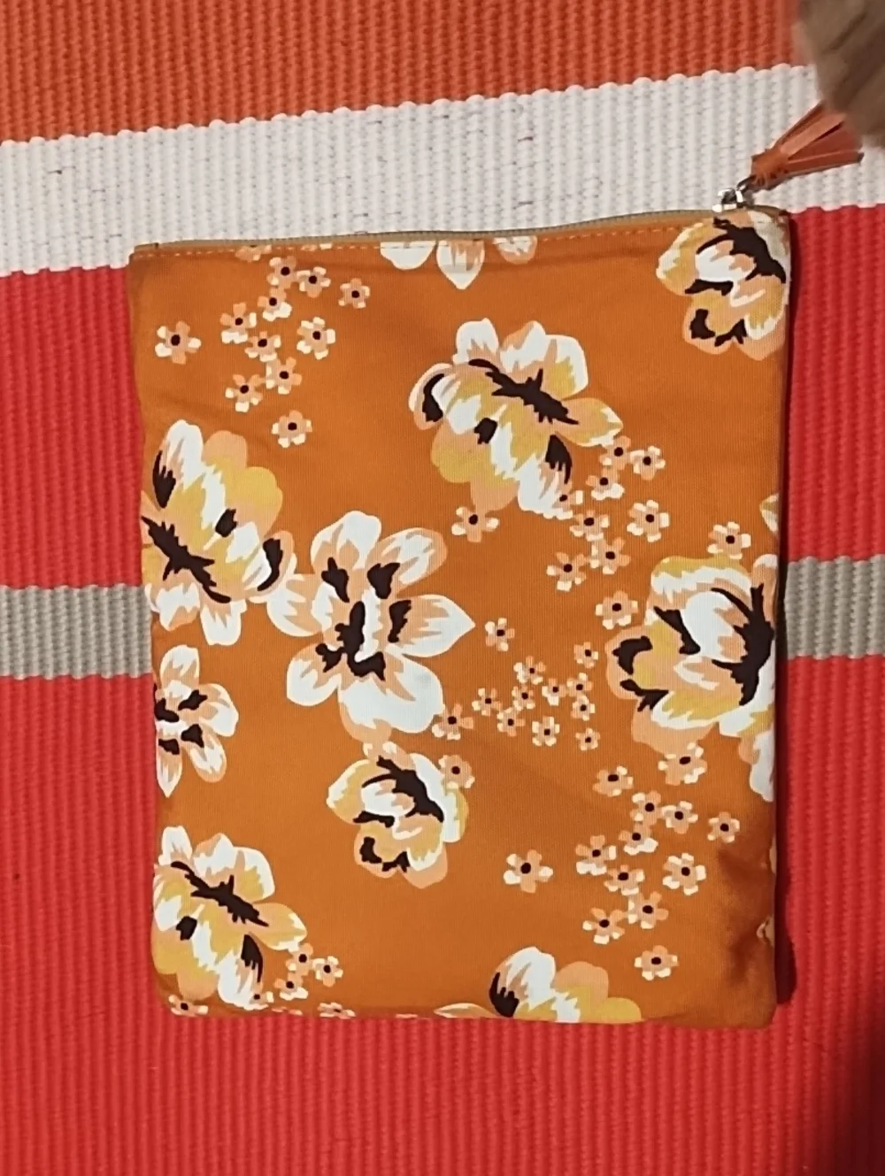 Rachel Pally Orange Floral Zip Pouch VGC.