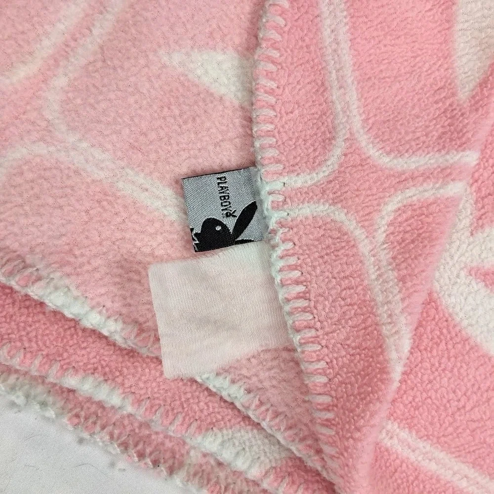 Playboy Bunny Pink‎ Thin Fleece Throw Blanket White Logo 50x60