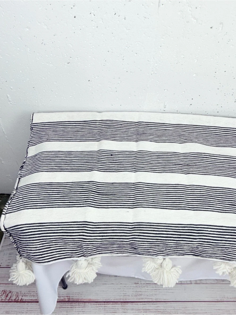 Woven Nook Off White & Black Pom Rugged Throw 47 x 60”