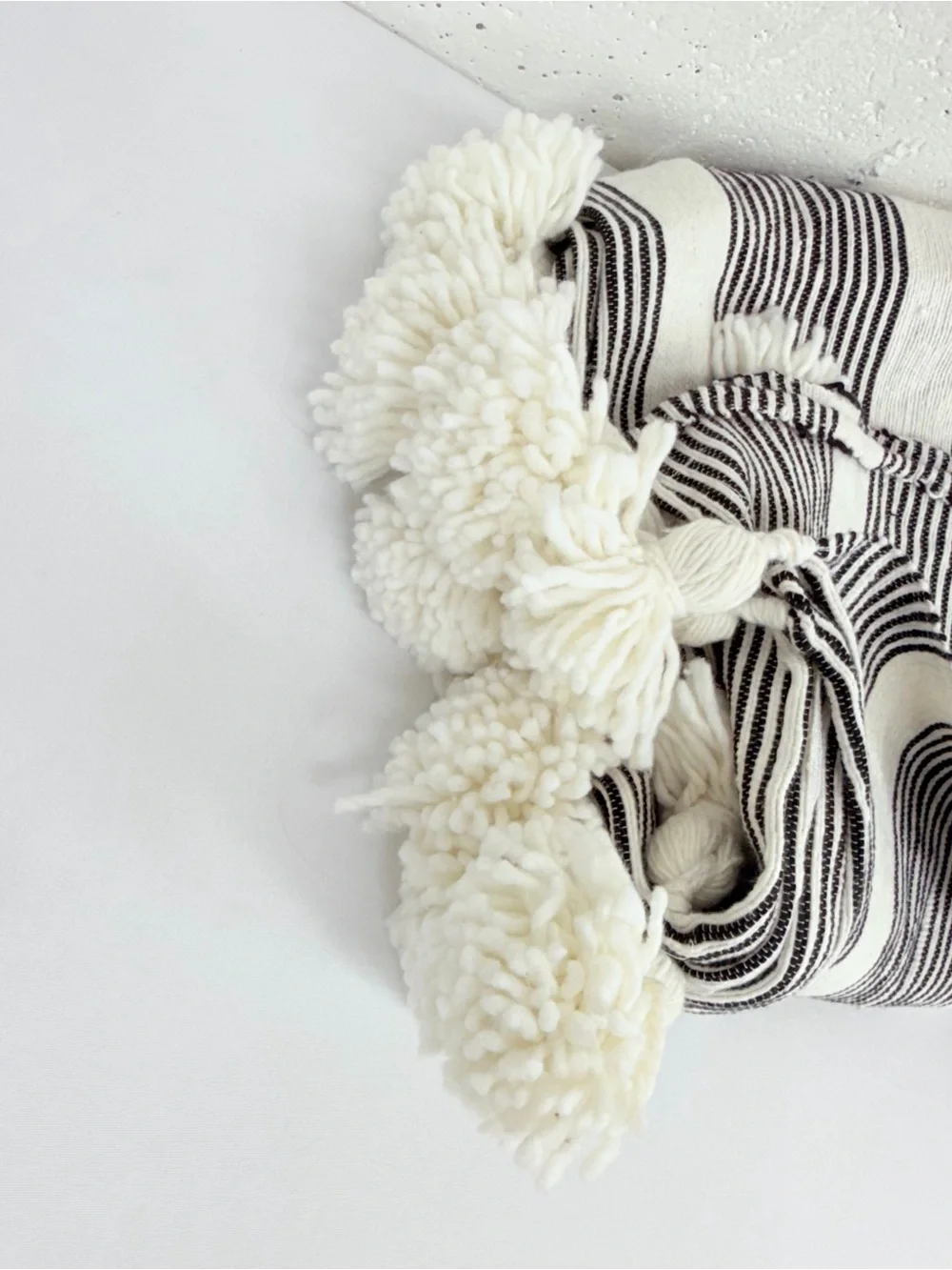 Woven Nook Off White & Black Pom Rugged Throw 47 x 60”