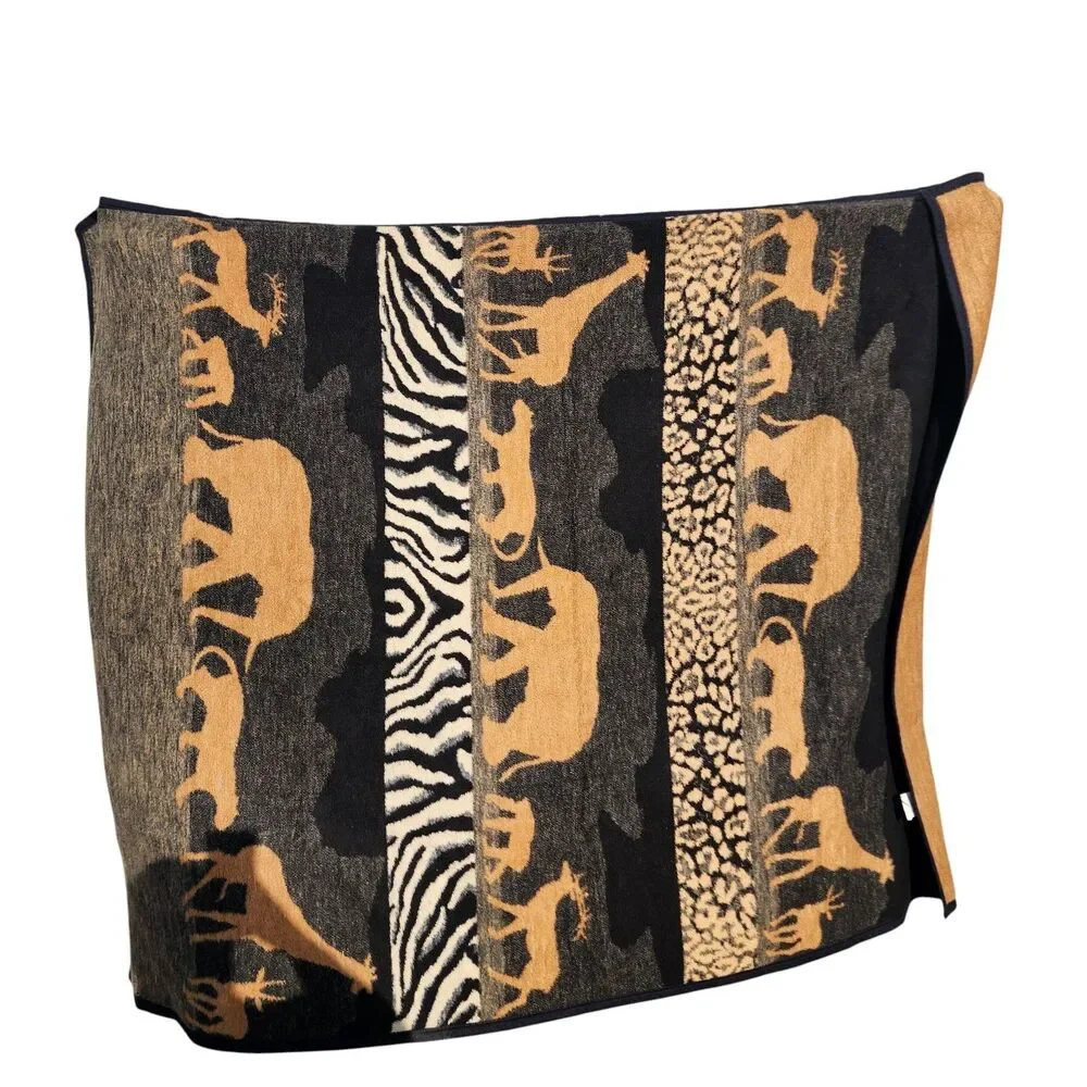 Vintage Aurora Safari Animal‎ Blanket 80x57 Zebra Giraffe Elephant Jungle Throw