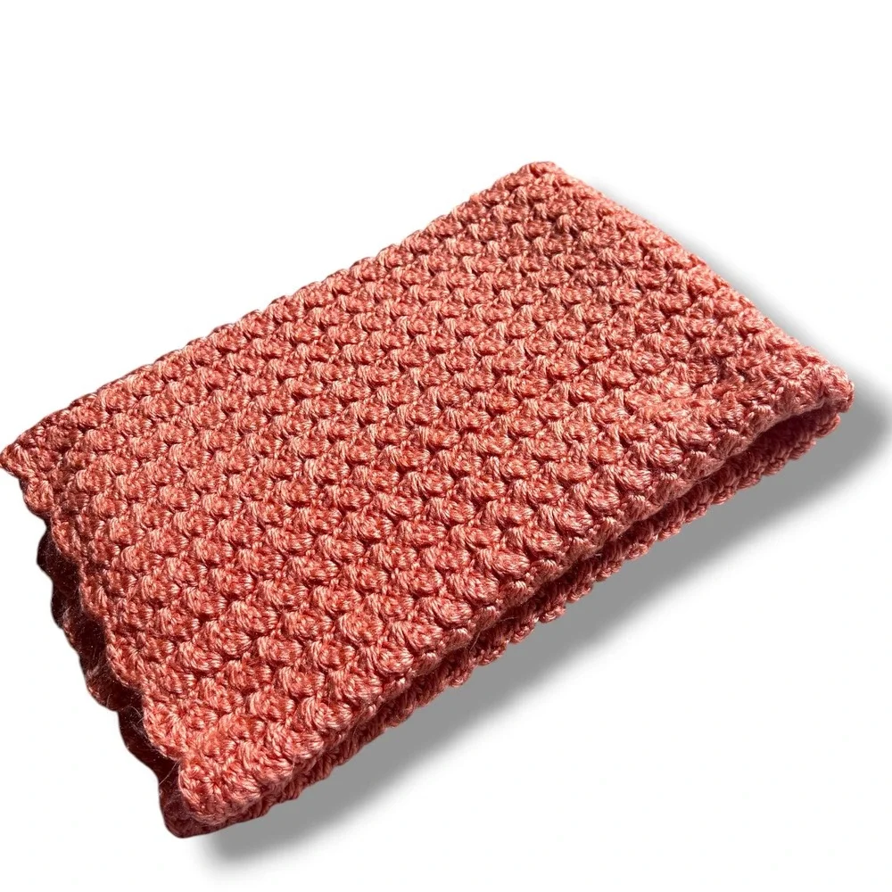Handmade Crochet Baby Blanket Terracotta Coral Scalloped Popcorn Stitch 29x24‎