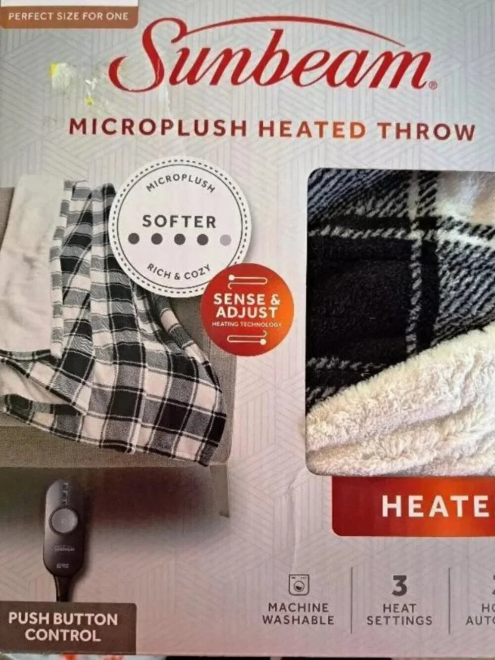 Sunbeam Microbrush HeatedThrow, Black Buffalo Checker 50