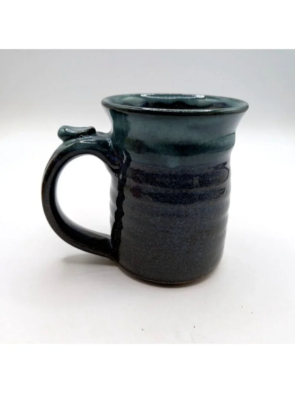 Handmade Pottery Mug W 3D Mermaid Design Blue & Brown Artist Signed