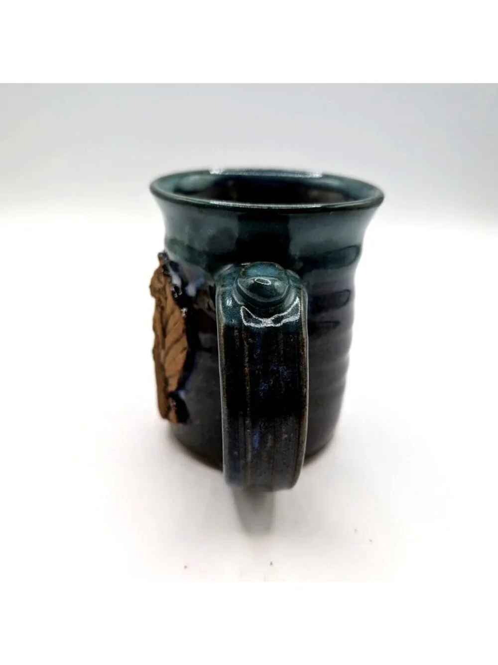 Handmade Pottery Mug W 3D Mermaid Design Blue & Brown Artist Signed