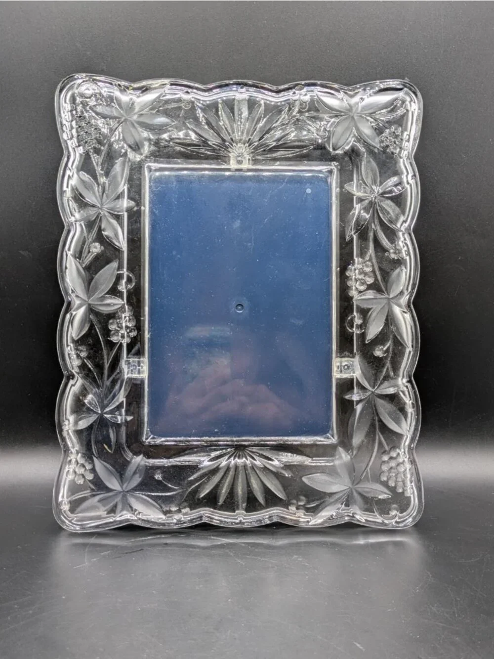 Vintage Mikasa Garden Terrace Floral Crystal Glass Picture Frame Holds 5x7