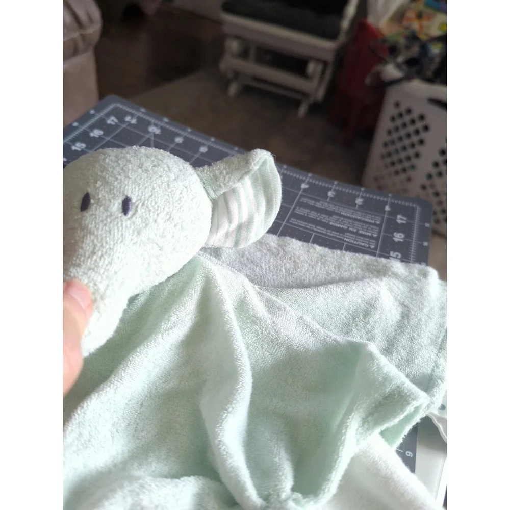 Under the Nile Organic White/Pale Green Elephant Lovey Security Toy