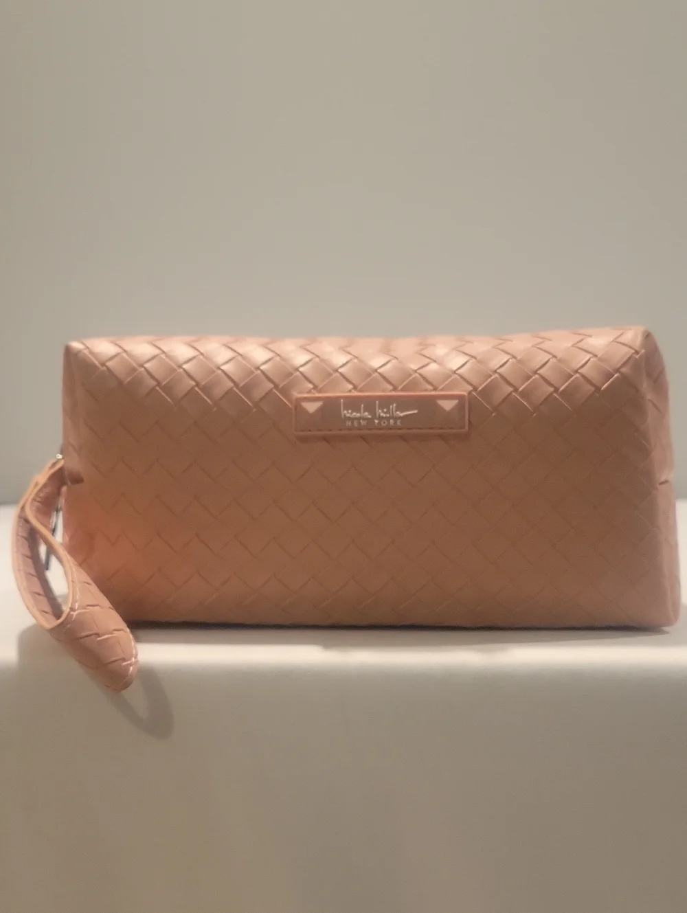 Nicole Miller Soft Pink Woven Cosmetic Bag with Strap