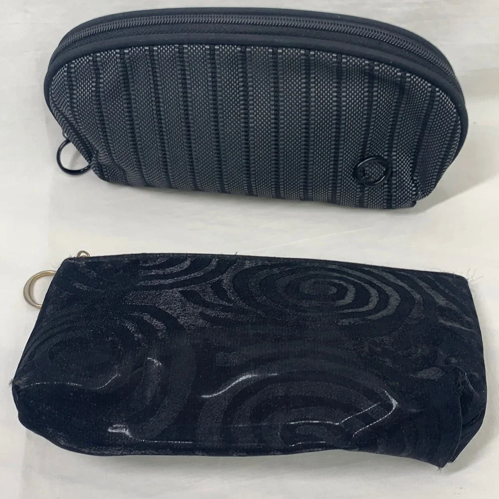 Oscar de la Renta Set of Two Small Cosmetic Bags-Black Silk/Cotton