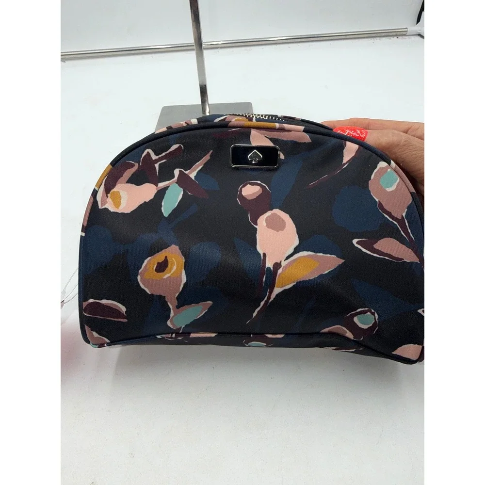 Kate Spade Dawn Paper Rose Medium Dome Cosmetic Bag Navy Multi WLRU5557 NWT