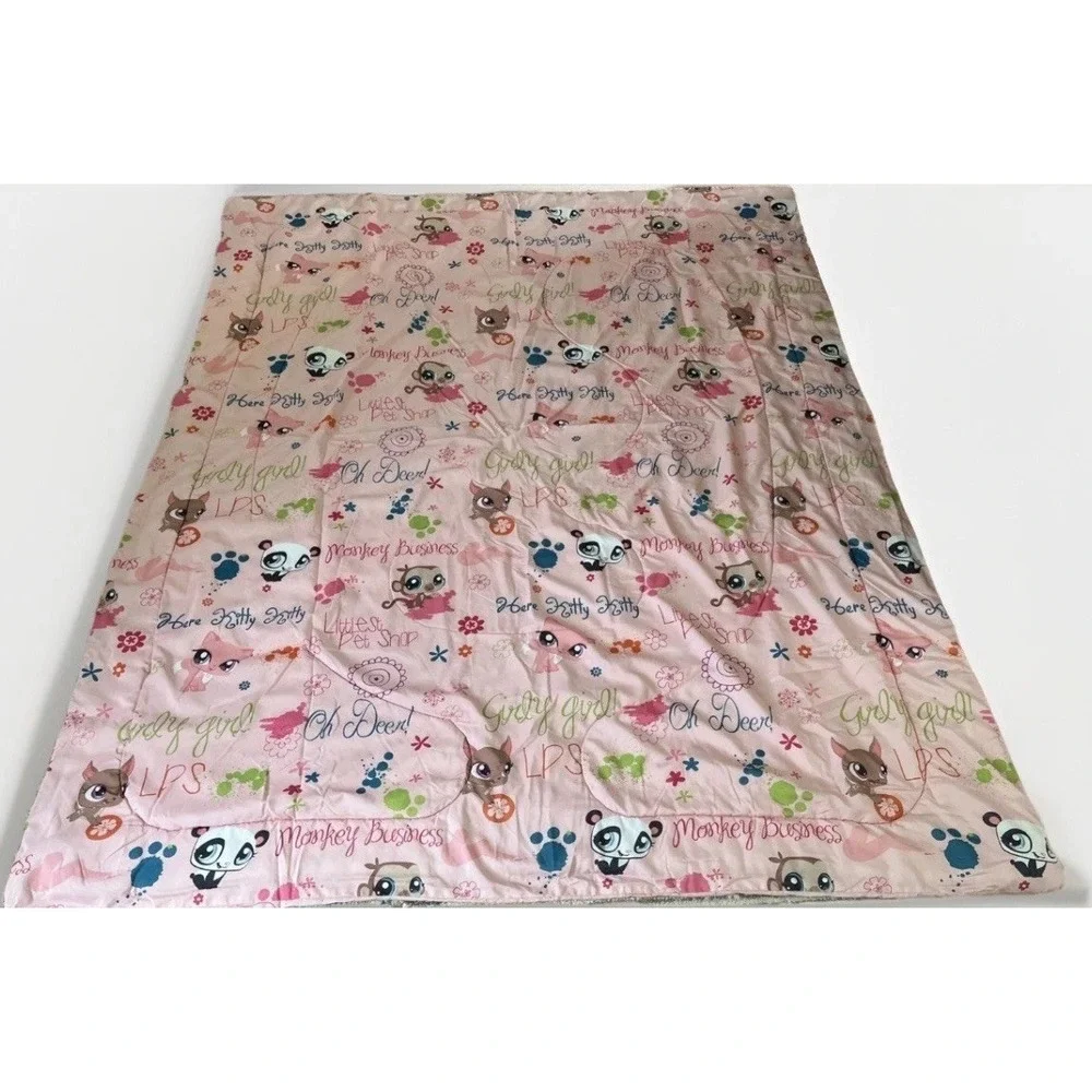 Vintage Littlest Pet Shop Reversible Pink Comforter Blanket 83