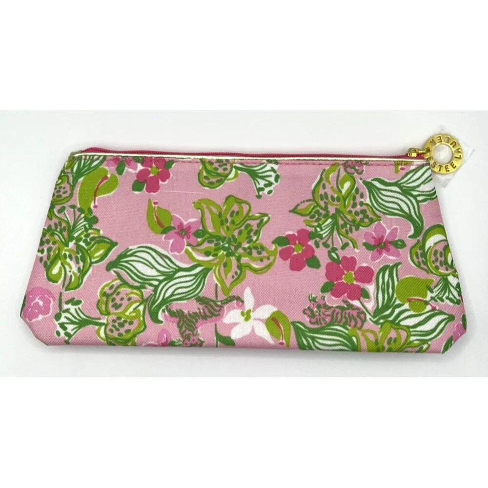 Lilly Pulitzer For Estee Lauder Makeup Bag Pink Tiger Flower Cosmetic Travel