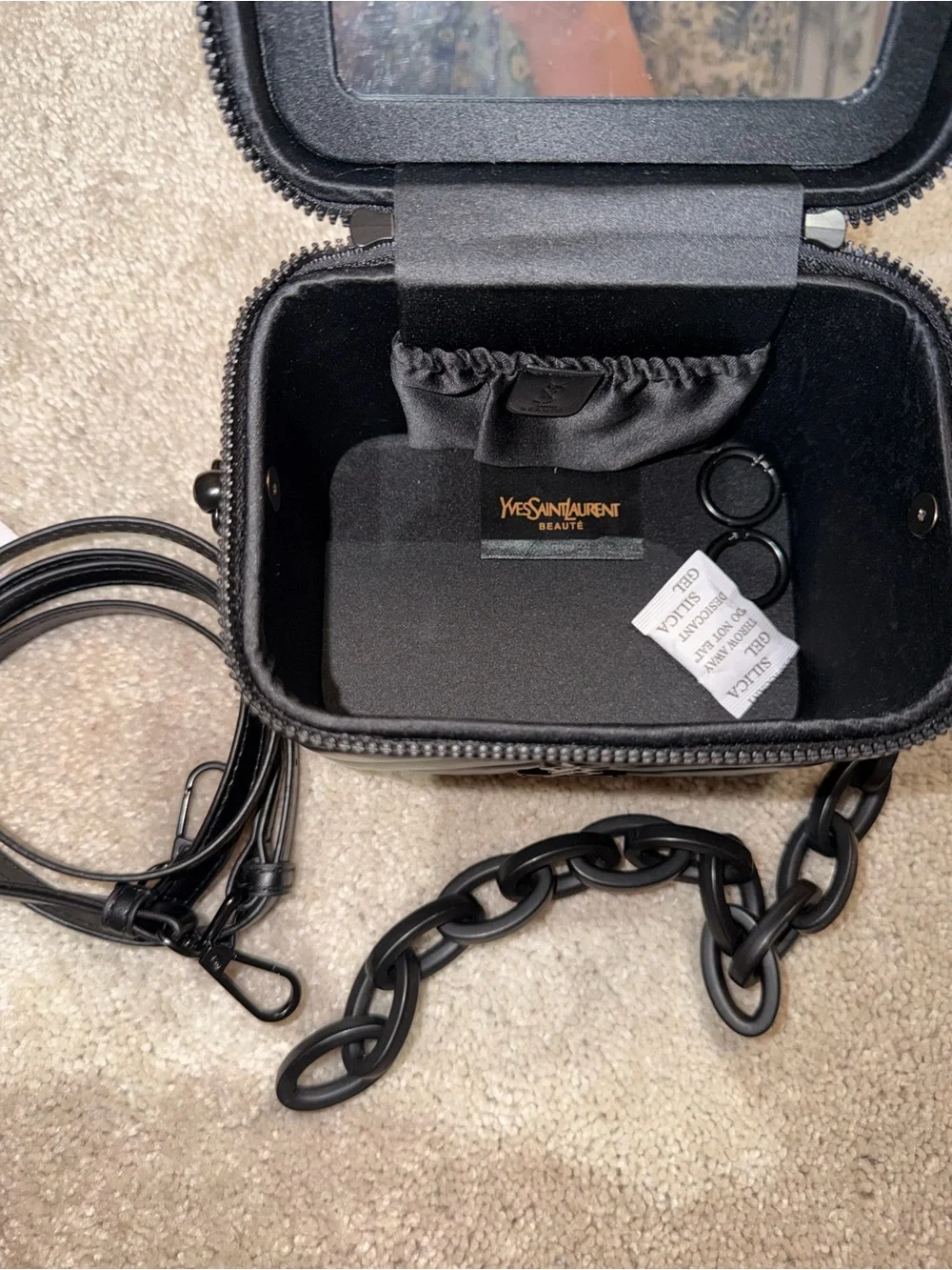 Saint Laurent Black Quilted Leather Cosmetic Case with Tonal YSL GWP