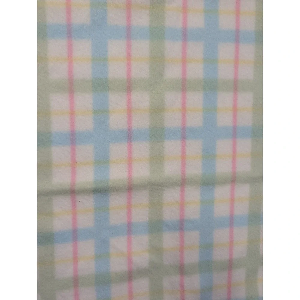 Luv n care Baby Blanket Blue Pink Green Yellow Plaid Fleece 2002 Vintage‎